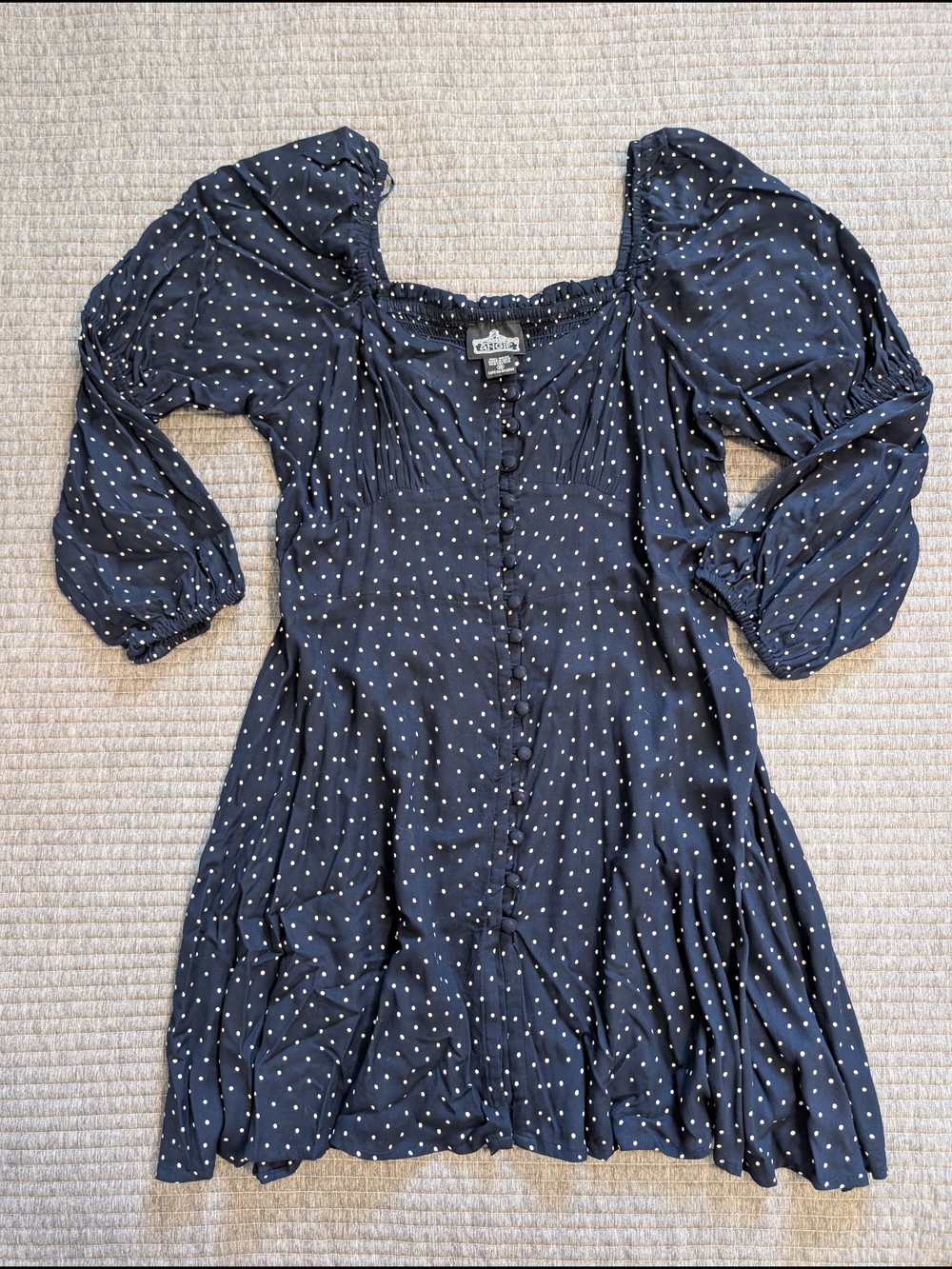 Navy Polka Dot Button-Front Dress